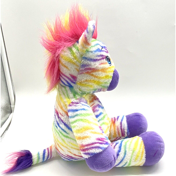 Build A Bear BABW Colorful Rainbow Striped Zebra Plush Stuffed Animal Toy 18" - Picture 4 of 11